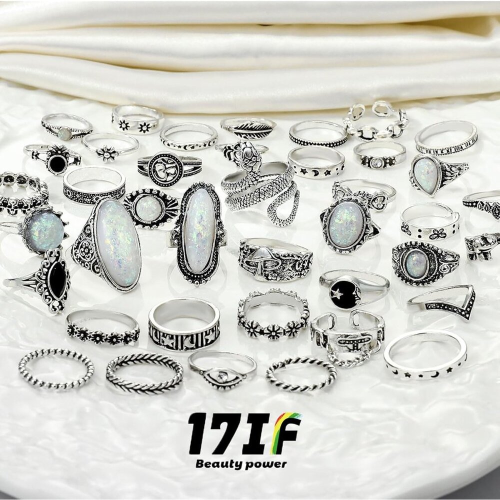 Vintage Silver Knuckle Rings Set For Women Men, Chunky Rings Aesthetic Snake Gru View 3